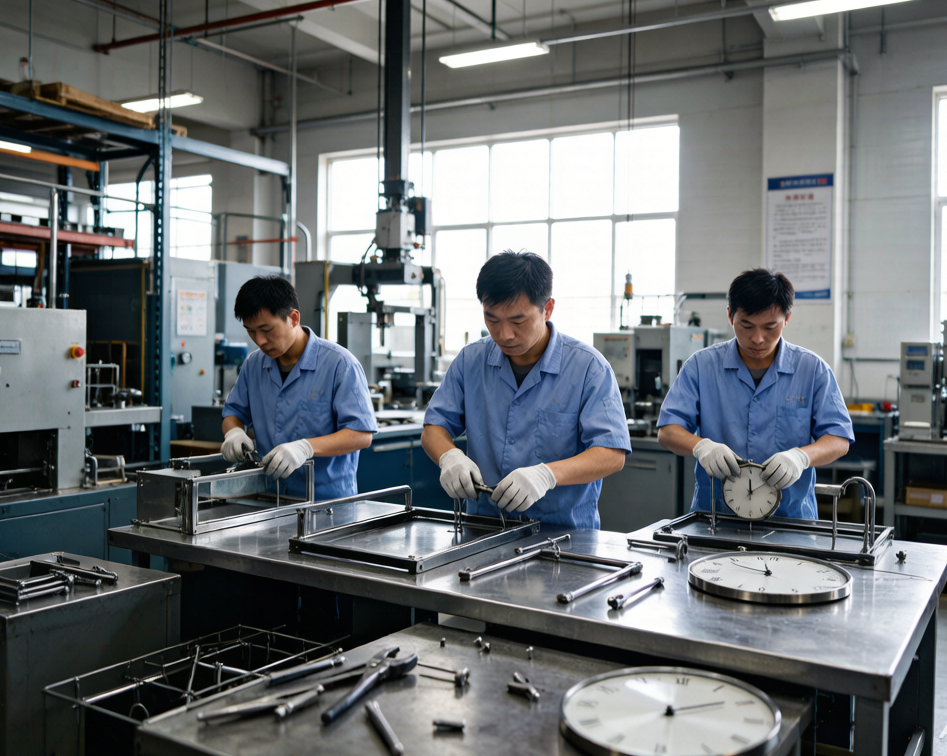 Wall clock production in factory