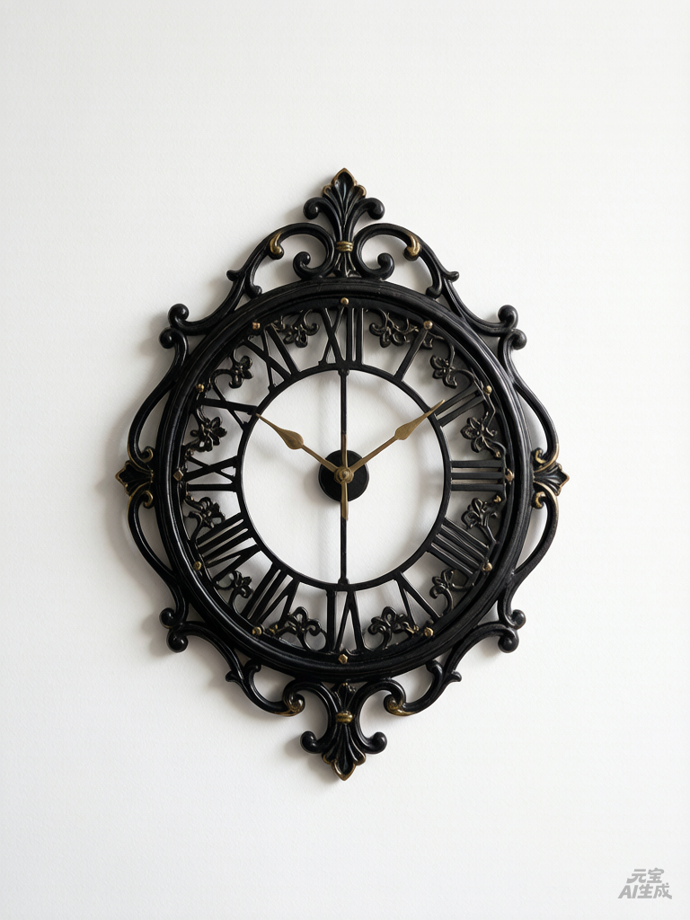 Openwork floral wall clock with gold accents