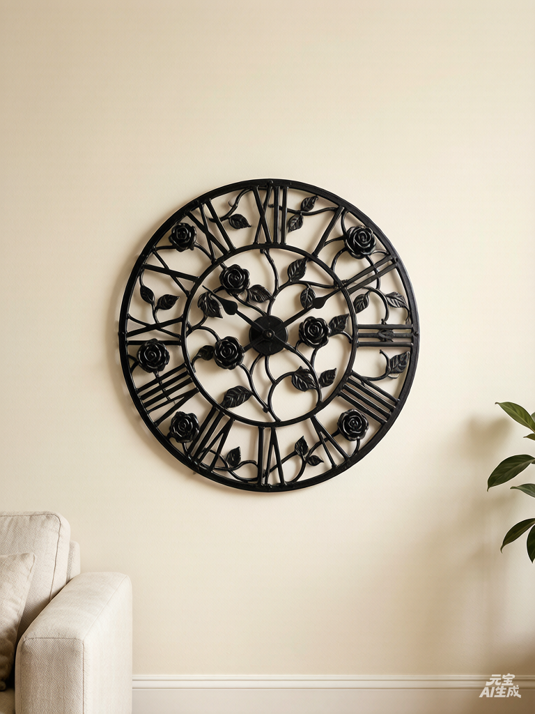 Large rose vine openwork wall clock