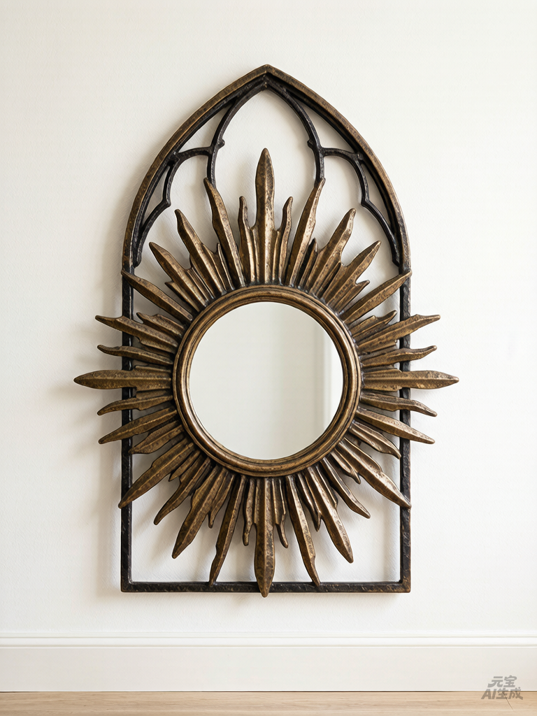 Arched wrought iron mirror frame